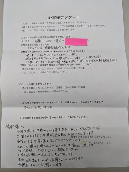 お客様アンケート原本（大牟田市・女性）